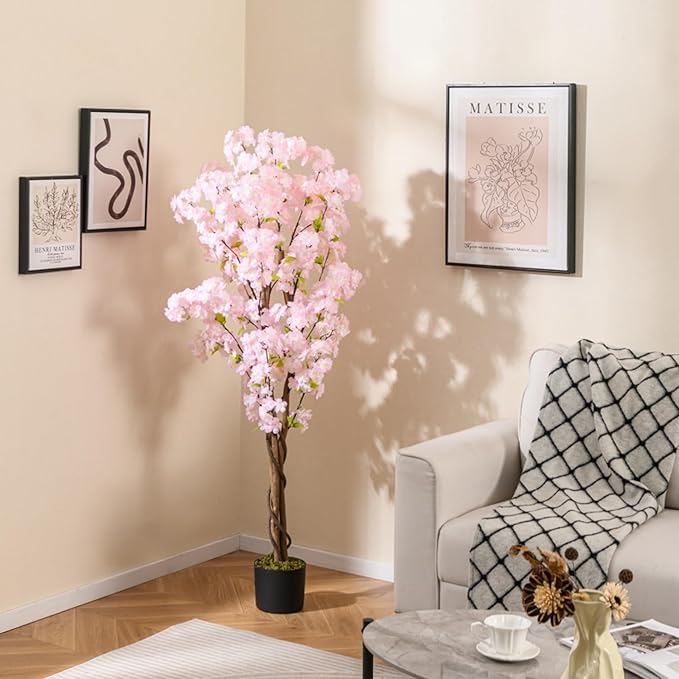 Safeplus 2 Pack 5FT Artificial Cherry Blossom Tree with Pink Flowers for Indoor Outdoor Décor