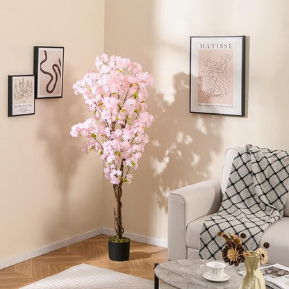 Safeplus 2 Pack 5FT Artificial Cherry Blossom Tree with Pink Flowers for Indoor Outdoor Décor