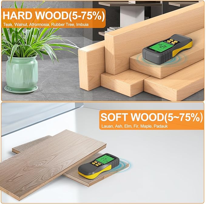 Pinless Moisture Meter, Digital Wood Moisture Tester, Non-Destructive Induction Moisture Detector for Drywall, Lumber, Building Materials, Easy Read and Three Color Indicate