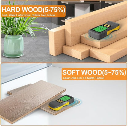 Pinless Moisture Meter, Digital Wood Moisture Tester, Non-Destructive Induction Moisture Detector for Drywall, Lumber, Building Materials, Easy Read and Three Color Indicate