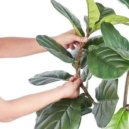 VEVOR Artificial Fiddle Leaf Fig Tree 6 FT, Secure PE Material & Anti-Tip Tilt Protection Low-Maintenance Faux Plant, Lifelike Green Fake Potted Tree for Home Office Warehouse Decor Indoor Outdoor
