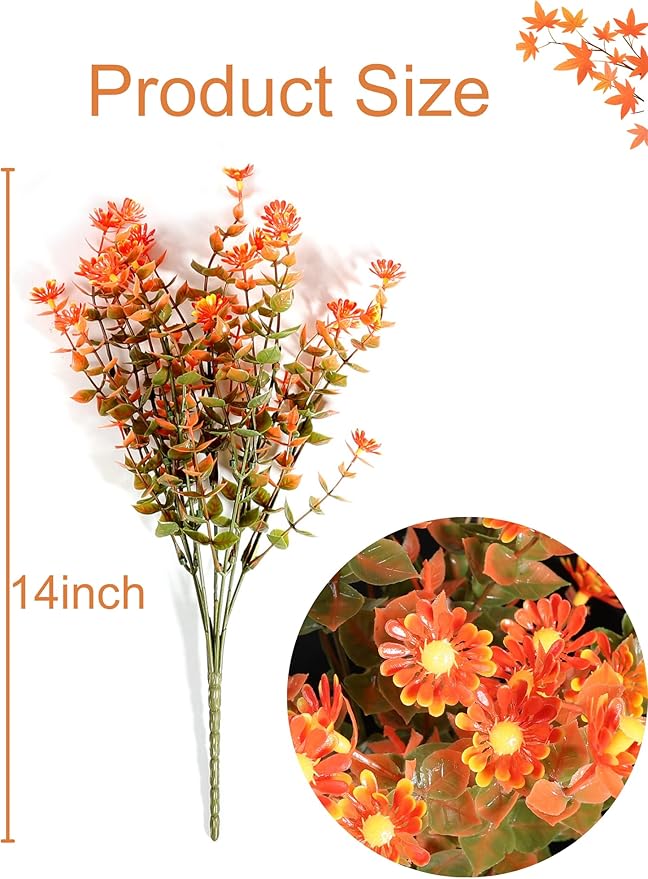 16 Bundles Artificial Flowers for Fall Outdoors Decoration - Fake Mums Faux Artificial Plants Plastic Flower No Fade for Harvest Halloween Thanks Giving Day Decor