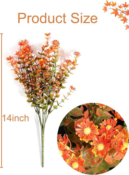 16 Bundles Artificial Flowers for Fall Outdoors Decoration - Fake Mums Faux Artificial Plants Plastic Flower No Fade for Harvest Halloween Thanks Giving Day Decor