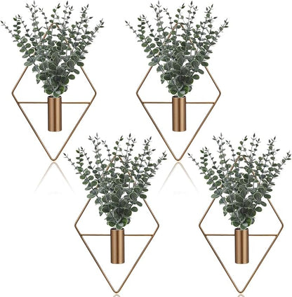 Jexine Hanging Planters with Artificial Eucalyptus Metal Hanging Vase Indoor Plants Holder Modern Geometric Boho Bathroom Wall Decor for Living Room Home Office (Bronze,8 Pcs)