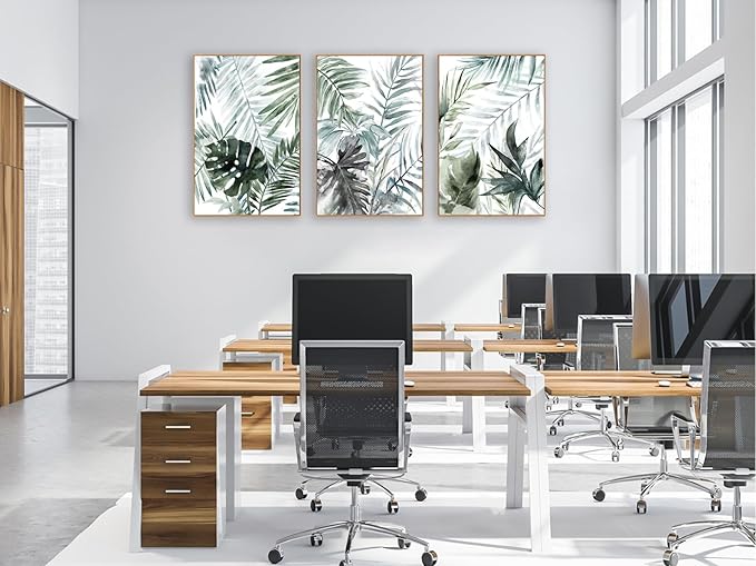 Large Framed Canvas Wall Art - Natural Float Framed Tropic Leaf Pictures Wall Art Prints for Living Room Decor Green Plants Artwork for Bedroom Kitchen Home Office Decoration 96" X 48" Set of 3