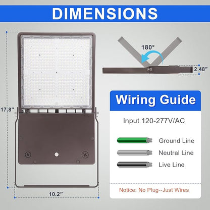 300W LED Flood Light Outdoor, 5700K Daylight LED Stadium Flood Lights, 45900LM Exterior Parking lot Area Lighting, IP65 Waterproof for Stadium, Arena, Parking Lot 120-277VAC, UL&DLC Listed