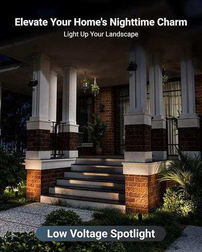 Sunco Low Voltage Landscape Spotlights 12V, 4-Pack – 10.5W LED Outdoor Uplights for Gardens/Trees/Flags/Walkways, Selectable CCT 2700K/4000K/5000K, Adjustable Beam, ETL, Connectors Included