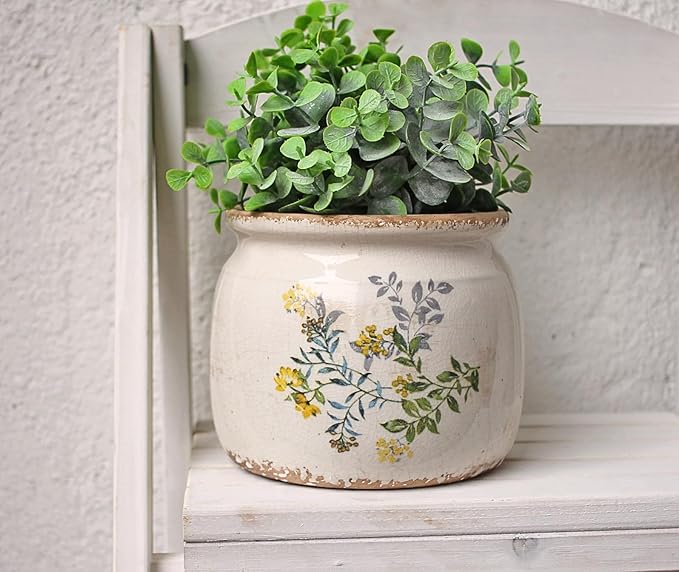 Pots for Plants, Ceramic Planters for Indoor Plants, 6.29'' Plant Pots with Drainage, Vase & Planters, Vintage Rustic Pots for Indoor Plant, Home & Christmas Decor, Yellow Sage