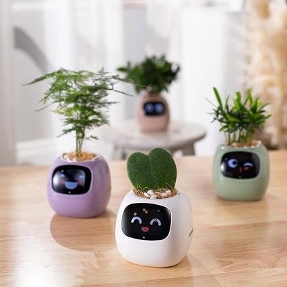 Smart pet Planter Robot Guidance on Plant Care with Emojis, Adorable Plant Companion with Rich Gesture Interaction, Neat Desk Setup Gift (Purple)