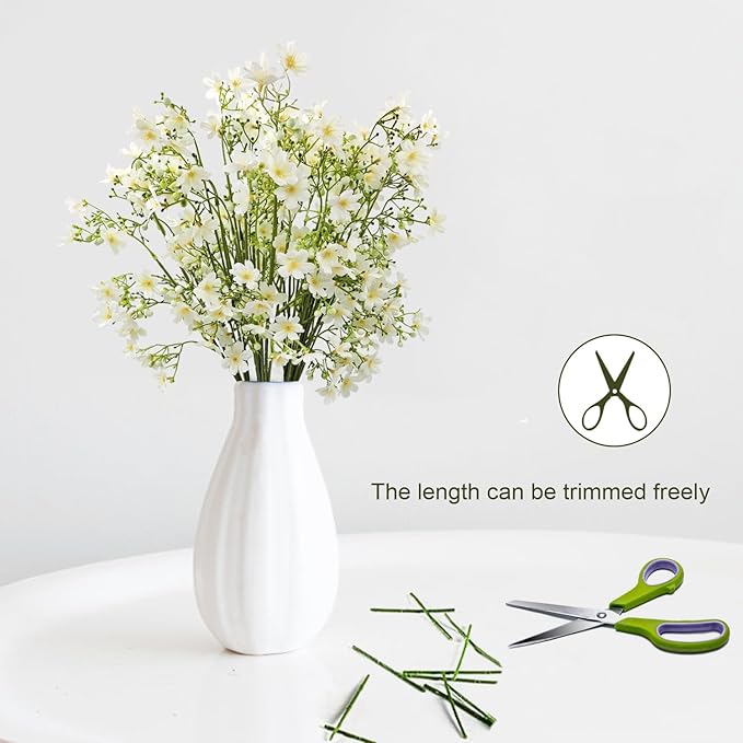 10 PCS Silk Flowers with Long Stems Artificial Flower for Tall Vase Outdoors Fake Babys Breath Bouquet Faux Floral Wedding Party Decoration Home Indoor Table Centerpiece Decor (White)