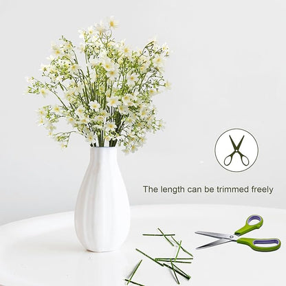 10 PCS Silk Flowers with Long Stems Artificial Flower for Tall Vase Outdoors Fake Babys Breath Bouquet Faux Floral Wedding Party Decoration Home Indoor Table Centerpiece Decor (White)