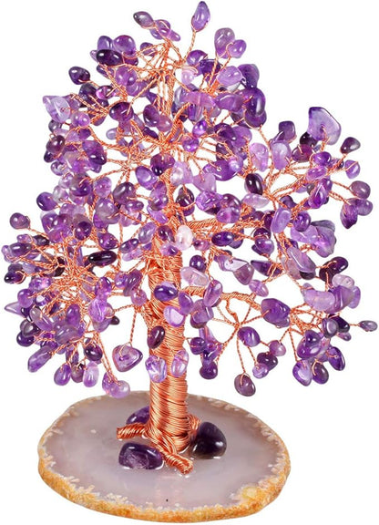 mookaitedecor Natural Amethyst Crystal Tree with Agate Slice Geode Base Money Tree Desk Home Decoration for Wealth and Luck 5"-6"