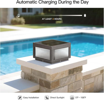 Solar Post Lights 9.84" Outdoor Pillar Lamp, Modern Column Cap Light IP54 Waterproof Led Fence Deck Gate Lantern Patio Landscape Lighting for Outside Yard Garden Entrance Driveway Decor