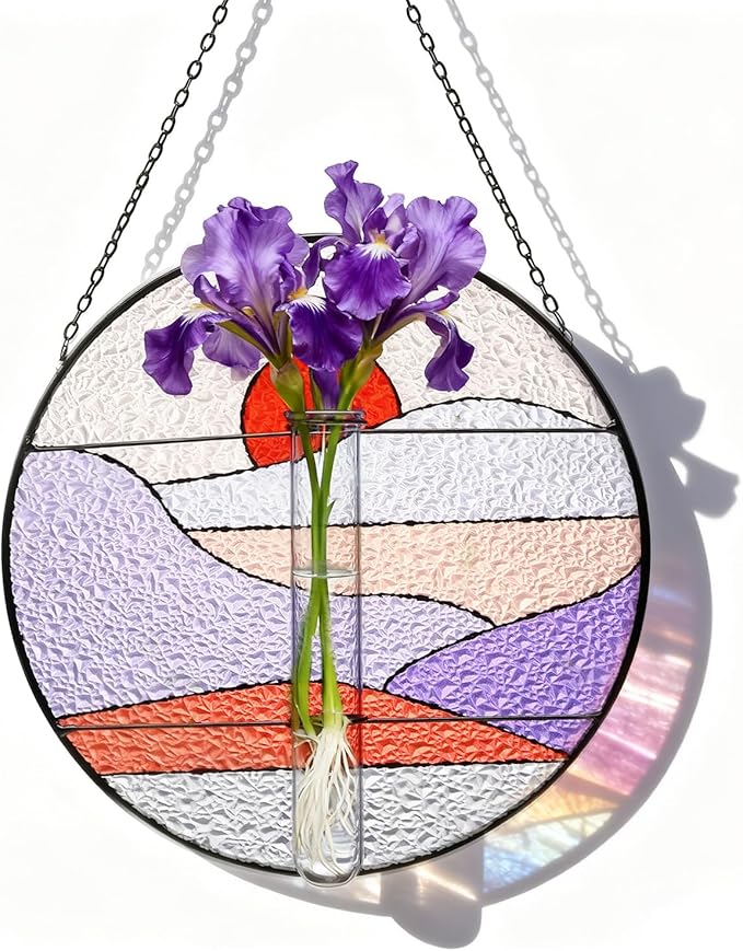 Stained Glass Propagation Stations - Sunshine Catcher Window Hanging Plant Holder, Terrariums Wall Decor for Women Mom Plant Lovers Christmas Gardening Gifts, Red