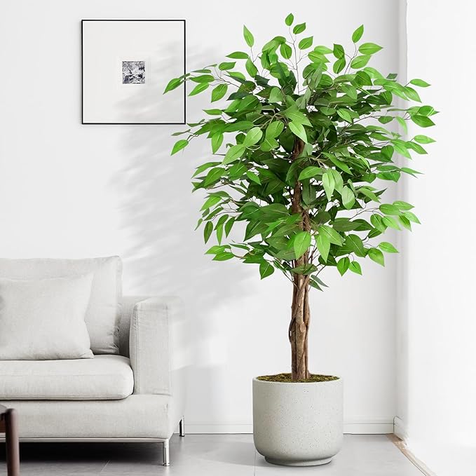 5ft Ficus Artificial Trees with Natural Curved Trunks, 60" Tall Lush Faux Tree for Home Decor Indoor, Green Lifelike Fake Ficus Tree Artificial Plants