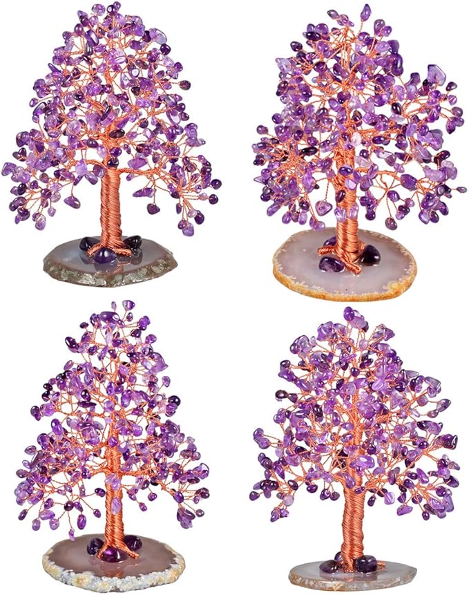 mookaitedecor Natural Amethyst Crystal Tree with Agate Slice Geode Base Money Tree Desk Home Decoration for Wealth and Luck 5"-6"