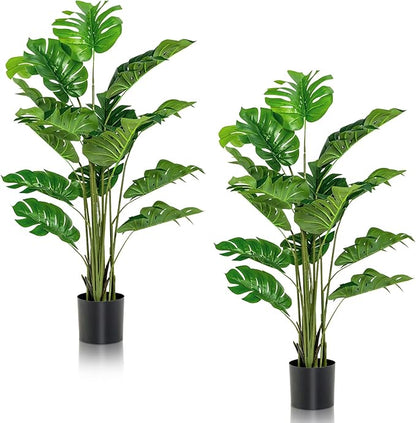 GOFLAME Artificial Monstera Deliciosa Plant, 5ft Potted Faux Tree with 15 Verdant Fake Leaves, Swiss Cheese Plant for Home Decor Indoor, Outdoor, Home, Office, 2 Pack