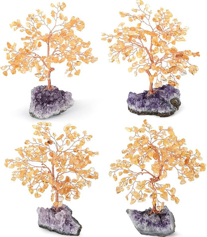 Natural Citrine Crystal Tree with Amethyst Geode Base,Healing Crystals Feng Shui Bonsai Money Tree,Chakra Balancing Positive Energy Home Decor 5.5"-6.3"