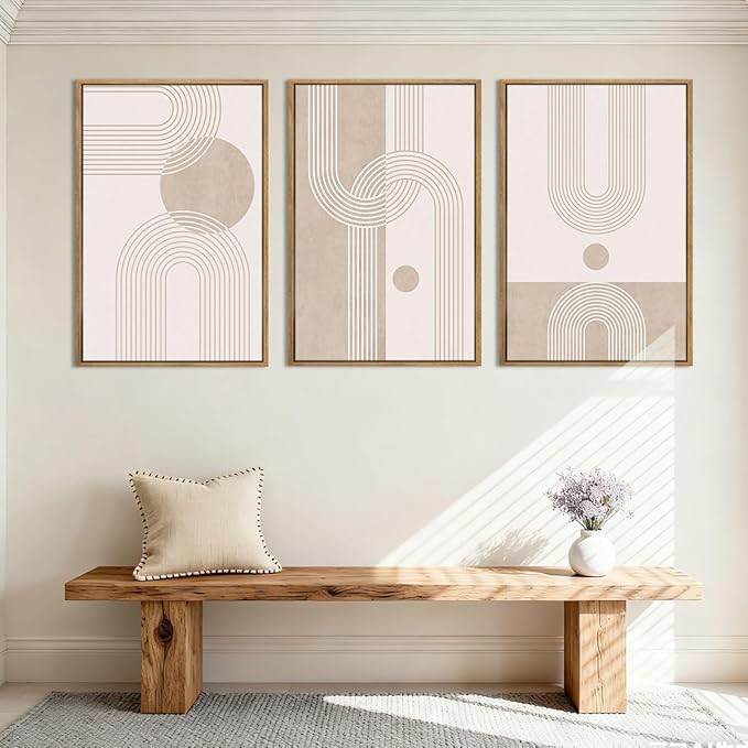 ANHUIB Neutral Wall Art Modern Wall Decor Abstract Line Artwork Beige Boho Paintings 24x36 Inch Set of 3 for Living Room Bedroom Dining Room
