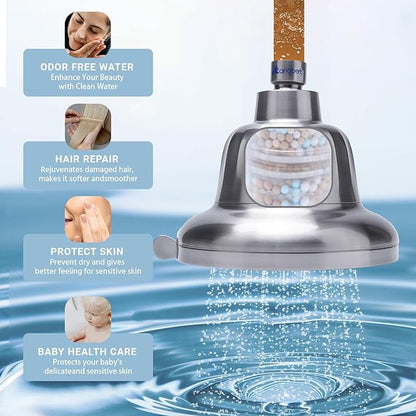 Filtered Shower Head - Shower Filter for Hard Water | Water Softener Shower Head Reduce Impurities for Healthier Scalp, Reduce Hair Shedding,Soothe Dry Skin-Nickel