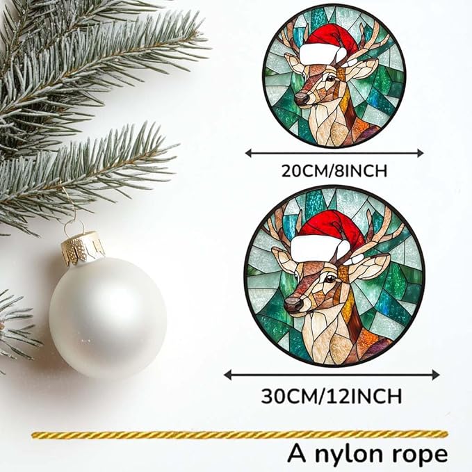 Acrylic Window Hanging Deer Christmas Stained Panel Window Decoration for Outdoor Indoor Garden Yard Home Winter Decor 12 Inch