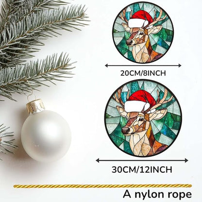 Acrylic Window Hanging Deer Christmas Stained Panel Window Decoration for Outdoor Indoor Garden Yard Home Winter Decor 12 Inch