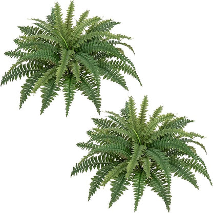 Ferns Artificial Plants Set of 2 Large Faux Ferns for Outdoor Planter 23.6" Dia. Realistic Potted | Hanging Boston Fern | Fake Shrubs for Home Garden Porch Farmhouse Decor
