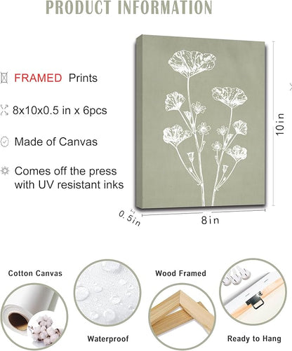 Drsoum Botanical Wall Art Framed Boho Wall Art Decor Wooded Minimalist Vintage Print Modern Rustic Farmhouse Home Kitchen Decor 8x10inx6pcs