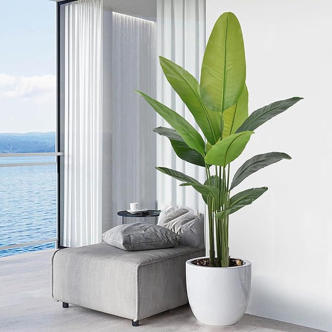 Artificial Bird of Paradise Plant 6Ft, Floor Silk Banana Leaf Plant with 13 Leaves, Faux Palm Tree with Plastic Pot for Indoor House Home Office Garden Modern Decoration