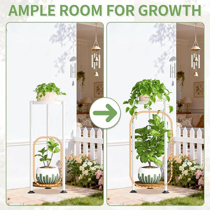 KMOTASUO 2 Tier Plant Stands Indoor, 30 Inch Tall Metal Corner Plant Stand, Modern Flower Shelf Pot Holder Planter Display Rack for Living Room Balcony Patio Garden(White)
