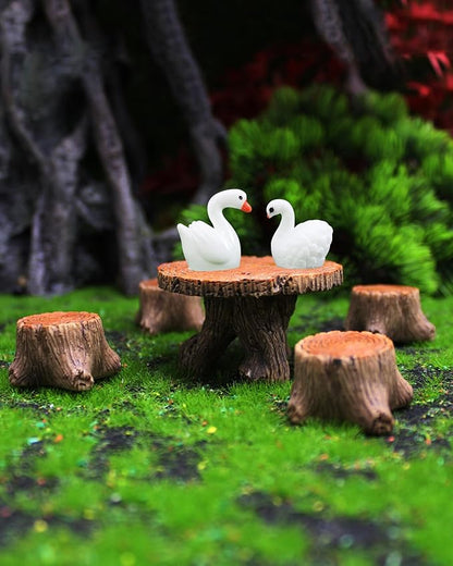 Miniature Resin Table Chairs Figurines, Fairy Garden Accessories Outdoor Stumps Ornaments Kit, Micro Landscape Garden Ornament for Outdoor Indoor Landscape Decor