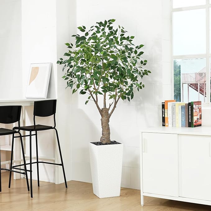 Ficus Artificial Trees Indoor Outdoor, 6ft Tall Fake Plants, Fake Ficus Silk Tree for Home Office Garden Patio Outdoor Modern Decor, 1 Pack