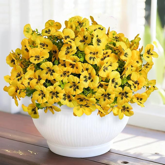 12 Bundles Artificial Flowers for Outdoor, UV Resistant Fake Pansy Flowers, Silk Faux Fowers for Outdoor Planters Home Garden Office Patio Front (12,Yellow)