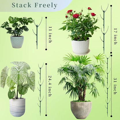 6 Pack Stackable Plant Support Stakes, 43inch Climbing Plant Sticks Structures for Monstera with Garden Ties, Durable Alternative to Moss Pole for Indoor Outdoor Plants