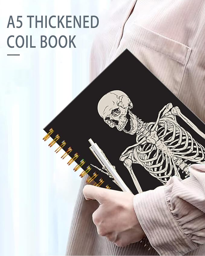 iampanda Spiral Journal Notebook,Strong TwinWire Binding with Premium Paper for Girl Women,Cool Funny 60 Sheets A5 College Ruled NotebookJournal,Perfect for School Office Home Gifts,Skull Human