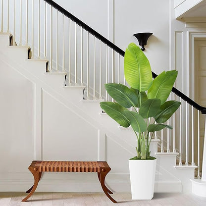 Lifelike Bird of Paradise Artificial Plant 5ft Faux Banana Leaf Tree with White Tall Planter for Home Decor - Perfect Indoor Silk Floor Plant for Living Room, Office, and Bedroom Ambiance Enhancement