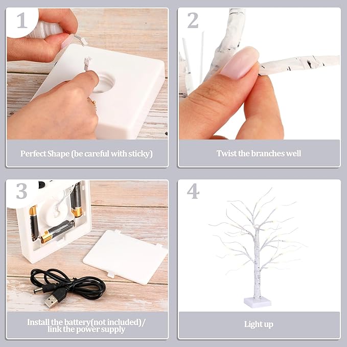 Coume 2 Pcs Money Tree Gift Holder Gift Card Holder with 18 Inch LED Lights Birch Money Tree Decorations Battery Powered Tables Centerpieces with 30 Clear Clips for Christmas Party Wedding Birthday