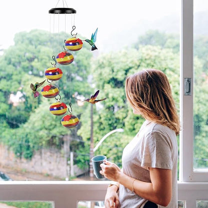 Charming Wind Chimes Hummingbird feeders for Outdoors Hanging ant and bee Proof,Never Leak,Perfect Garden Decor for Outside(Rainbow)