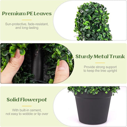 Goplus 4FT Pre-Lit Artificial Spiral Boxwood Topiary Tree, 2 Pack 47” Tall Faux Potted Fake Greenery Plants w/ 100 LED Lights, Nursery Pot, Indoor Outdoor Home Front Porch Holiday Decoration