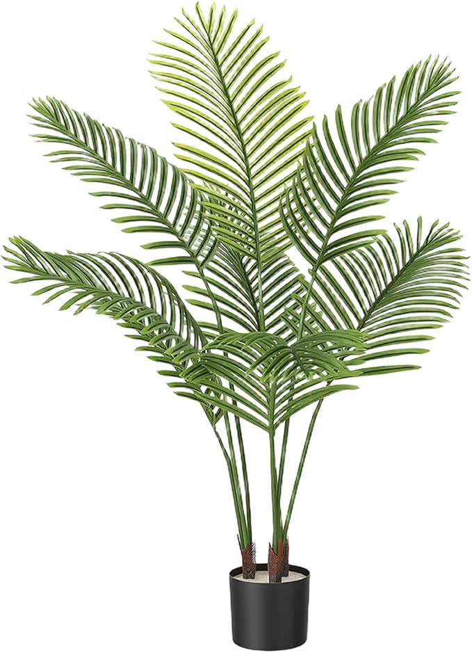 Artificial Palm Trees, 4FT Tall Faux Tree for Indoor and Outdoor, Artificial Plants with Basic Planter, Suitable for Home, Bathroom, Porch Outside Patio Decor