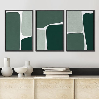 Ashbrook Framed Wall Art Print Set Geometric Green Color Block Collage Abstract Shapes Illustrations Modern Art Boho Scenic Colorful for Living Room, Bedroom, Office - 24"x36"x3 Black