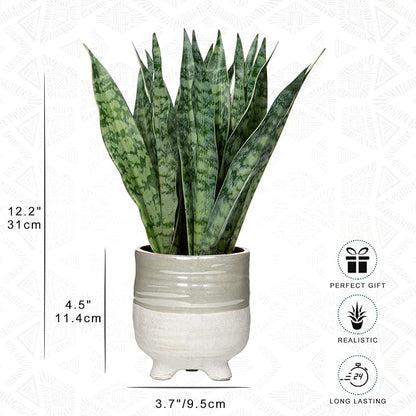Hollyone Fake Snake Plant 12 Inch Small Artificial Snake Plant Potted with Ceramic Pot Faux Sansevieria Plant for Home Office Room Indoor Decor Housewarming Gifts