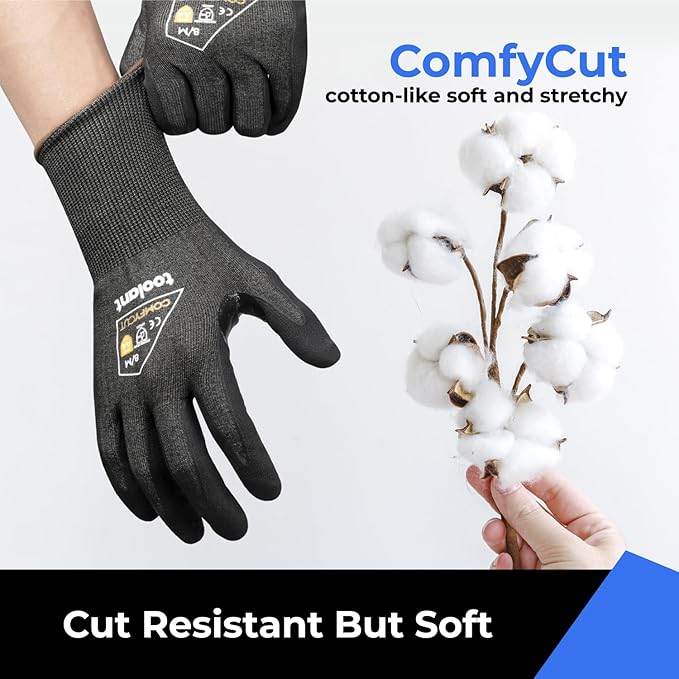 toolant ANSI A4 Cut Resistant Work Gloves without Steel & Fiberglass, Ultra Light Comfort & Proper Fit,for Mechanic,Gardening