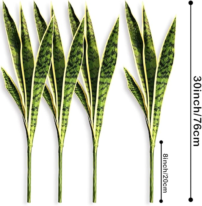 Artificial Snake Plant 4 Pcs 30 Inch Fake Sansevieria Plants for Indoor/Outdoor Home Decor Garden Office Store Decoration (Yellow and Green)
