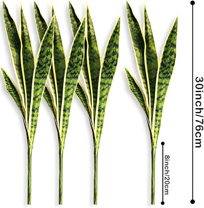 Artificial Snake Plant 4 Pcs 30 Inch Fake Sansevieria Plants for Indoor/Outdoor Home Decor Garden Office Store Decoration (Yellow and Green)