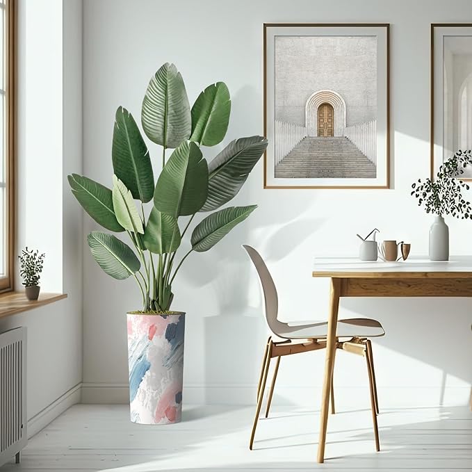 Artificial Tree in Modern Planter, Fake Bird of Paradise Silk Tree for Indoor and Outdoor Home Decoration - 67" Overall Tall (Plant Pot Plus Tree)