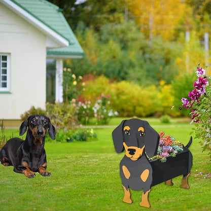 Black and Tan Dachshund Dog Planter Plant Pots,Cute Dog Flower Planter,Gifts for Pet Lovers,Unique Animal Plant Pots,Office,Indoor Outdoor Garden Decor(9.45 * 7.5 * 13.39in)
