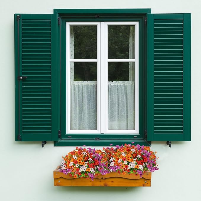 12 Bundles Artificial Flowers,Faux Plants for Spring Summer Decoration, UV Resistant Colorful Violets Eucalyptus for Outside Home Planter Porch Patio Yard Décor