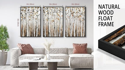 Large Framed Tree Wall Art - Abstract Forest Wall Decor 24"x36" Set of 3 Aesthetic Autumn Birch Painting Prints Modern Brown Plant Canvas Pictures for Living Room Bedroom Office Artwork