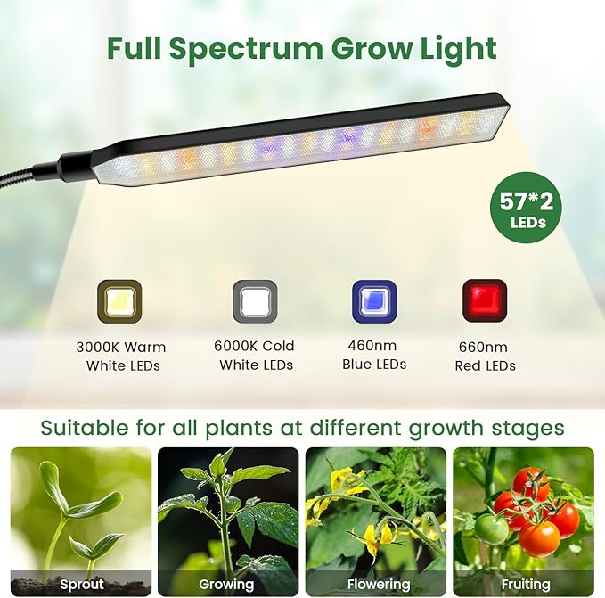 Black Floor Grow Lights for Indoor Plants, 2-Heads Full Spectrum LED Plant Grow Light with 4/8/12/16H Timer, 3 Color Modes, 24-68.7in Hight Adjustable Grow Lamp for Tall Large Indoor Plants